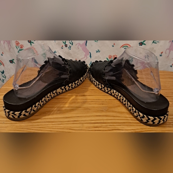 EUC Kate Spade Zahara Black Leather & Jute Ruffle Boho Slide Sandal Shoe SZ 8.5M - Picture 4 of 9